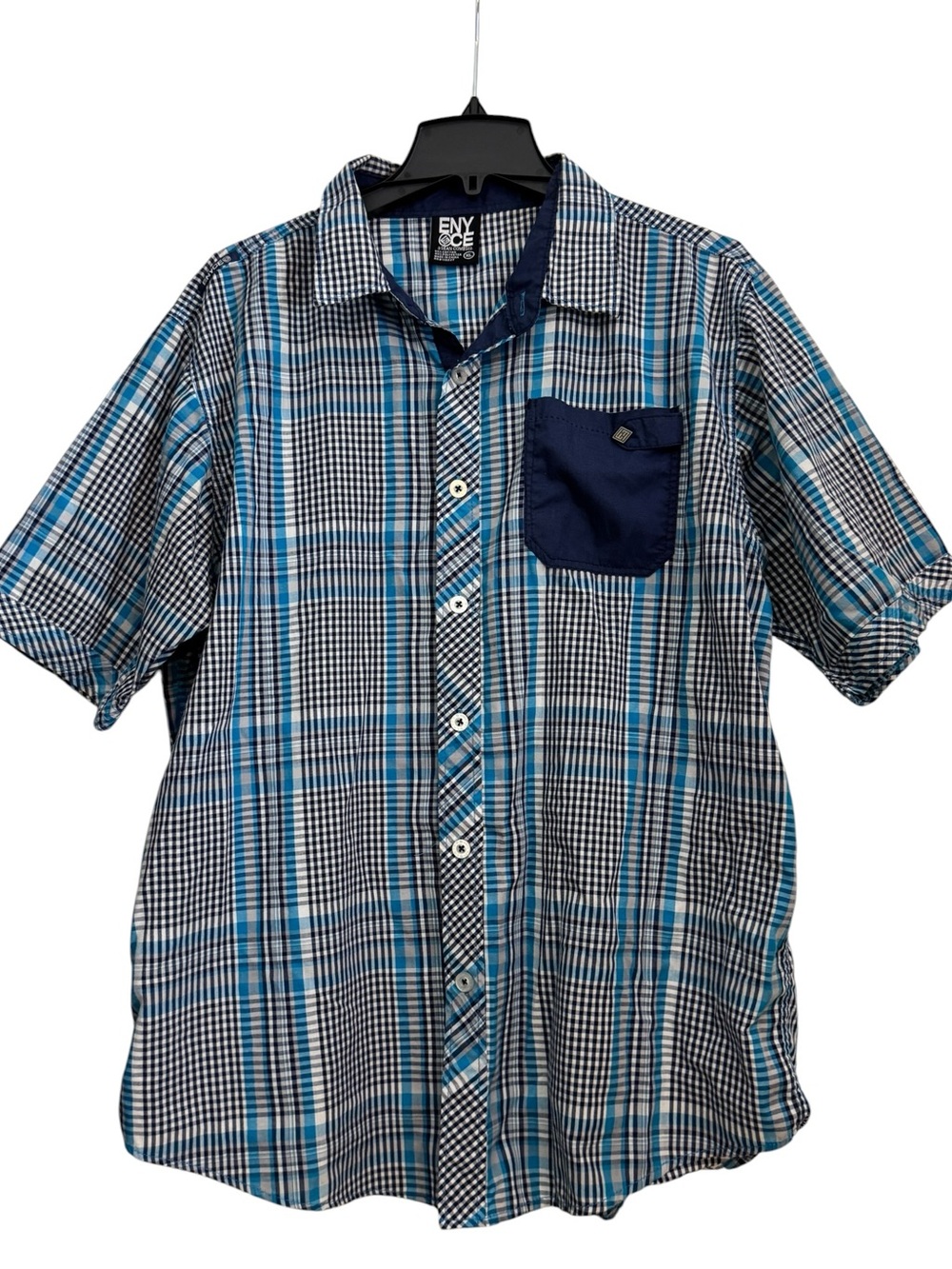 Enyce by Sean Combs 2008 Blue Plaid Short Sleeve Shirt Size XL